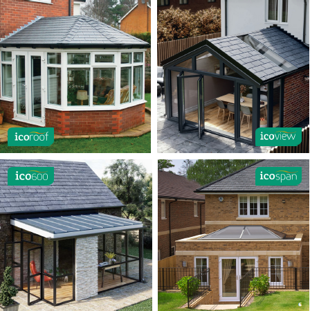Four examples of Icoroof conservatory roofs from Iceni Roofing: the Icoroof, Icoview, Ico600 and Icospan